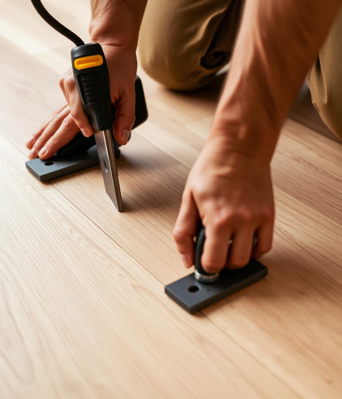 Installer laying luxury vinyl plank flooring